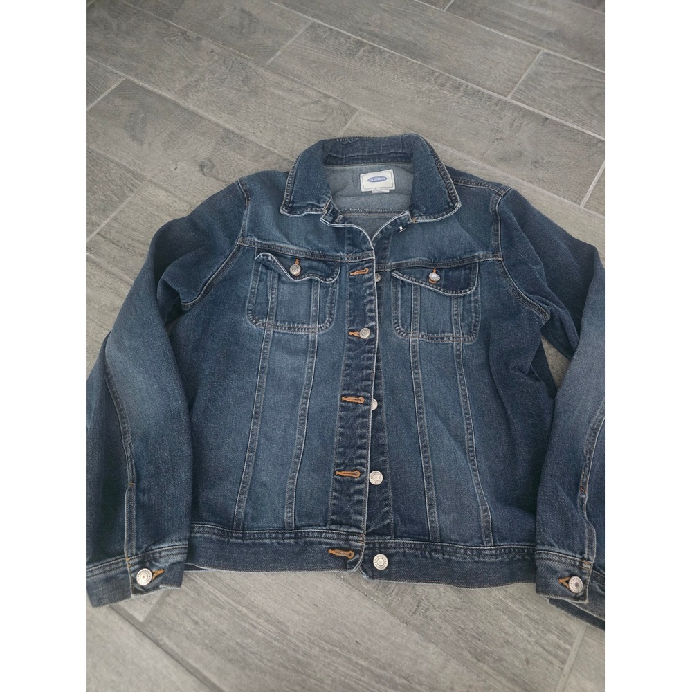 Old Navy Womens XL Blue Denim Trucker Jacket Medium Wash Button Front Classic